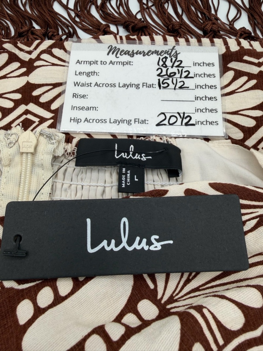 Lulus NWT “Nahia” Brown Boho Print Fringe Faux-Wrap Halter Mini Dress. Sz Large - Picture 15 of 15